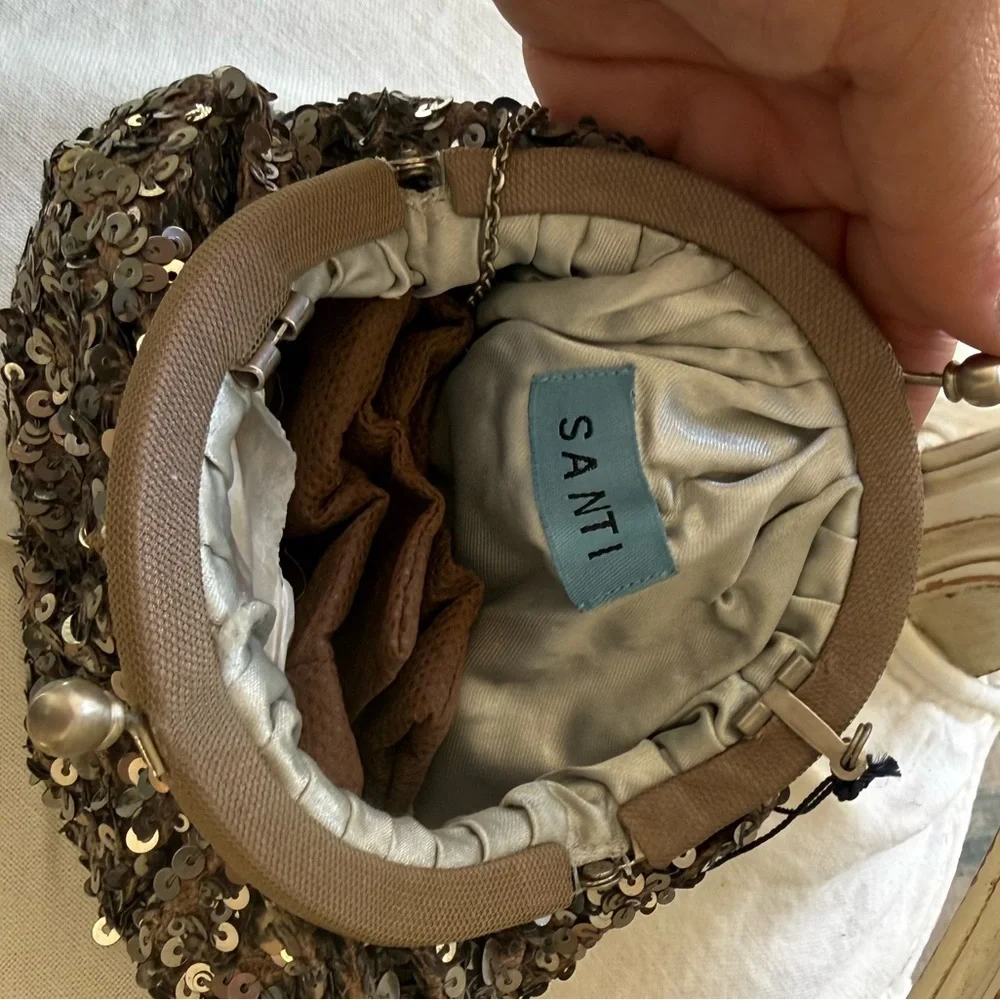 Brown Sequin Frame Clutch with Chain Strap
